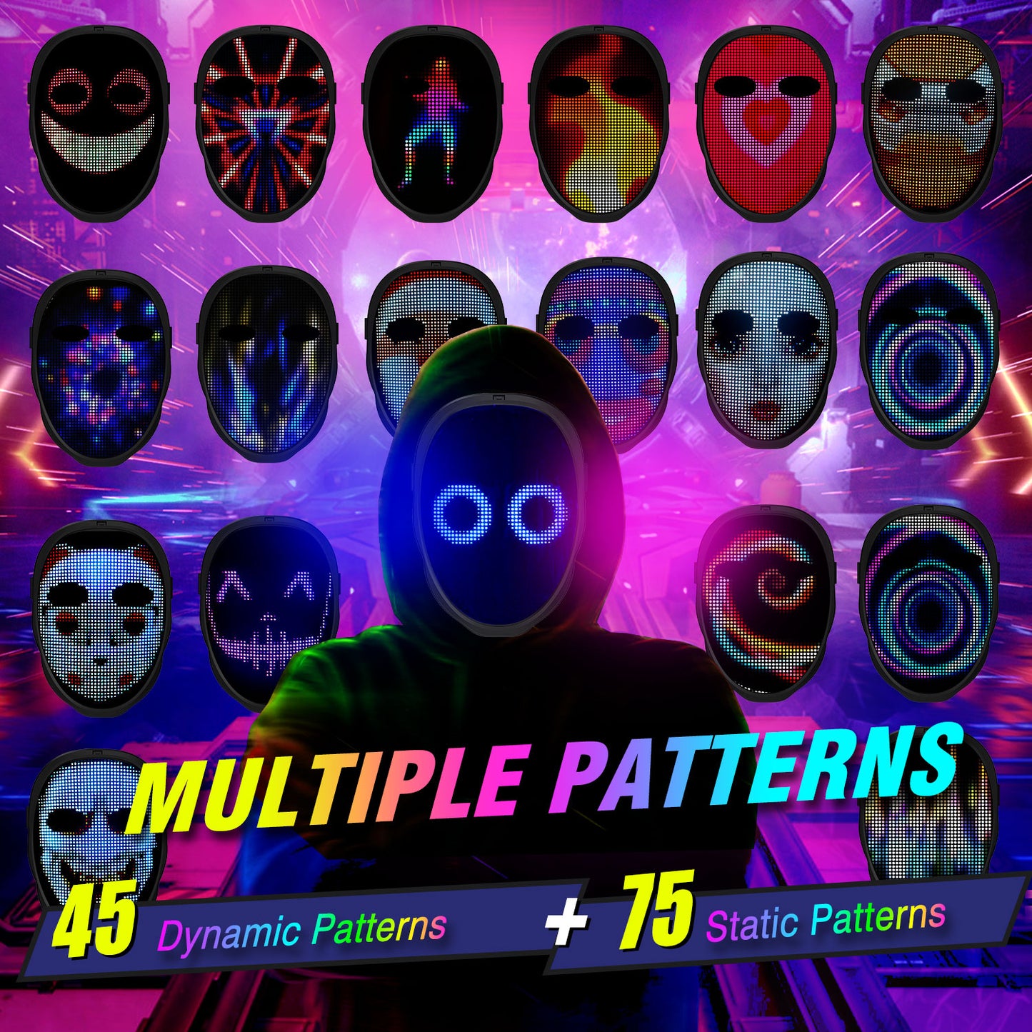 Led Mask with Bluetooth Programmable App (3A Battery)