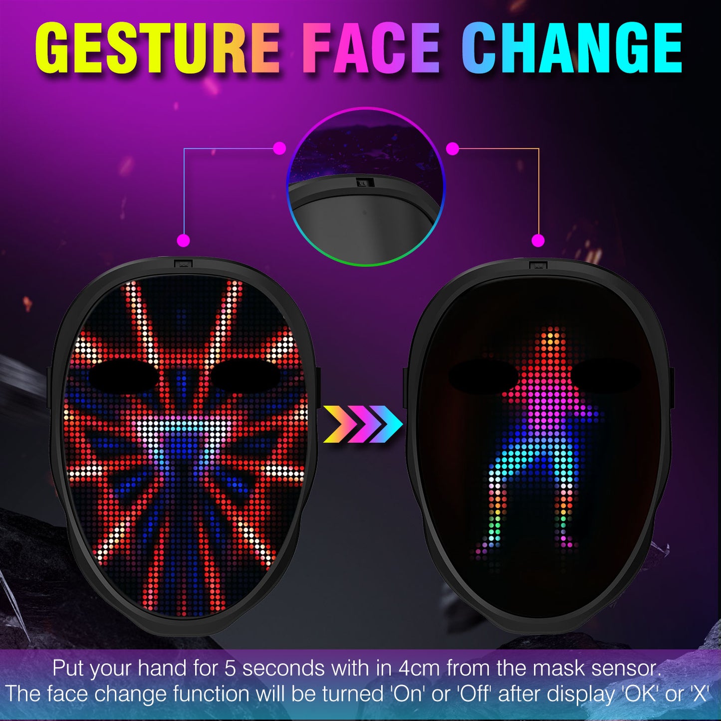 Led Mask with Bluetooth Programmable App (3A Battery)